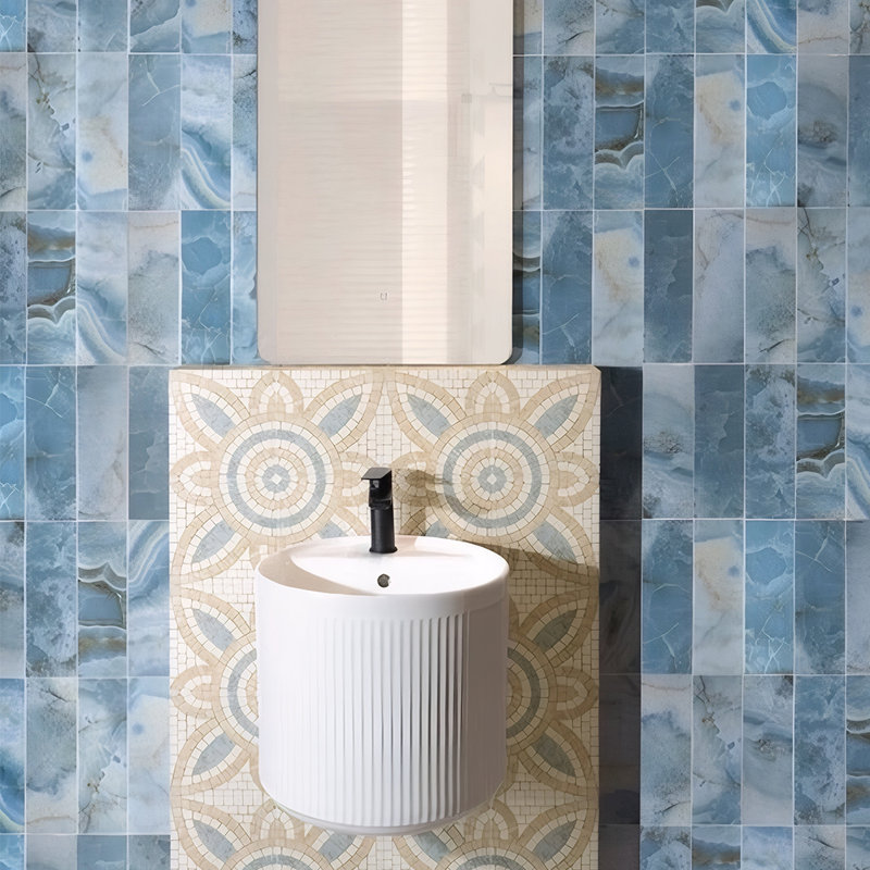  Roman Road 8" x 8" Satin Porcelain Patterned Floor and Wall Tile, Blue, Malta