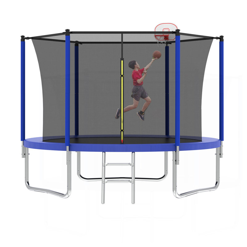 Trampoline 10 pieds pour enfants, panier et échelle de basketball, trampoline pour enfants avec enceinte de sécurité, assemblage rapide pour s'amuser dans la cour, approuvé ASTM