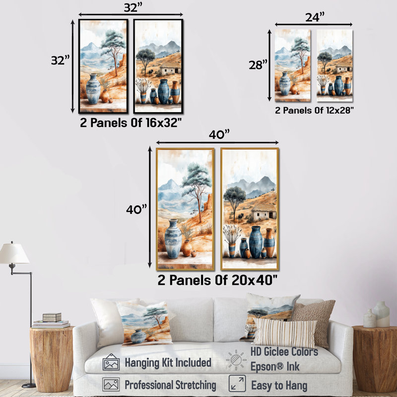 «Brown African Desert Pottery Serenity I - Boho Pottery Decor Art mural», ensemble de 2 pièces, H 28 po x l 24 po