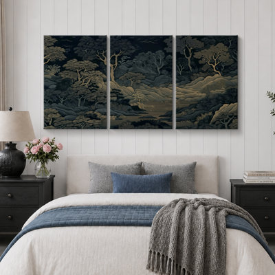 Art de paysage de forêt d'inspiration japonaise foncée, photos de salon, impression sur toile encadrée, 3 pièces, 16 po x 24 po x 3 pièces, 24 po x 36 po x 3 pièces