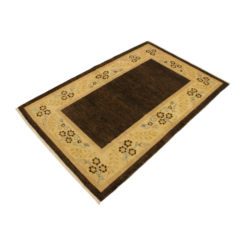 Tapis brun / brun clair en laine noué à la main 3 pi 10 po x 5 pi 10 po Oriental