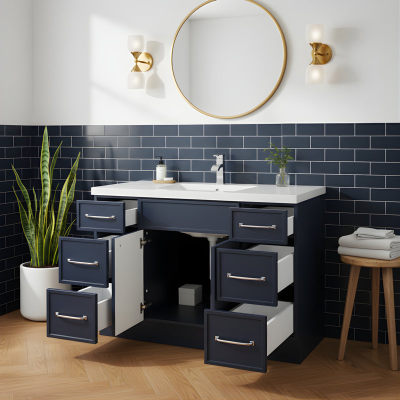 Manhattan Single Bathroom Vanity Set, Chrome, Blue, 48"