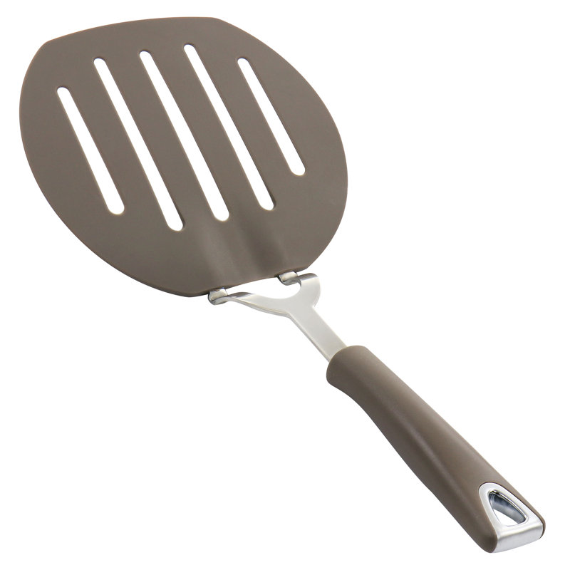 Large Taupe Nylon Slotted Spatula with Ergonomic Handle