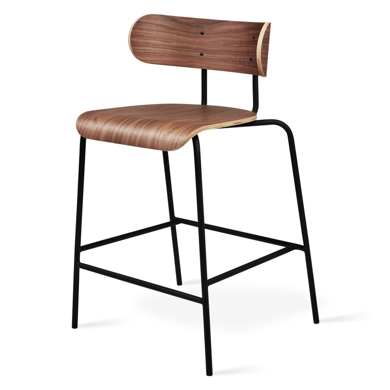 Bantam Stool with Metal Frame, Walnut/Black