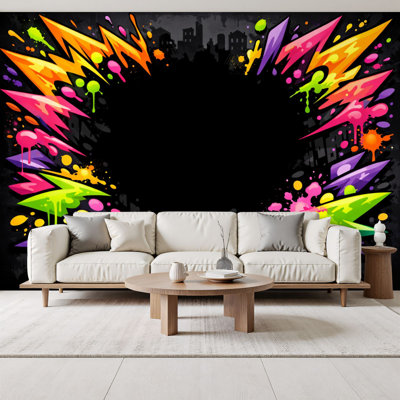 Peel and Stick Wallpaper Vibrant Neon Graffiti Paint Splash Abstract Dark Wall Murals 69"H x 96"W Removable PVC Wall Paper Self-Adhesive Wall Decor for Bedroom Living Room Home Office