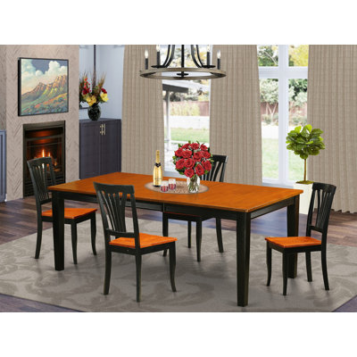 Ensemble de salle à manger 5 pièces comprenant une table de salle à manger rectangulaire avec rallonge papillon et 4 chaises de cuisine, noir et cerise