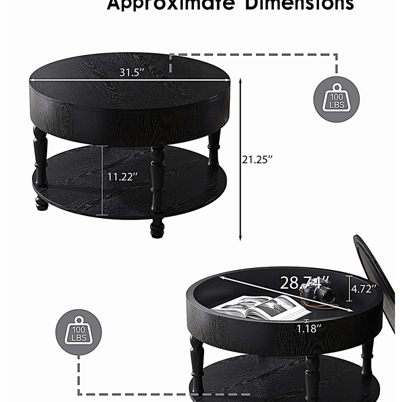 Table basse avec rangement double pour le salon, Noir