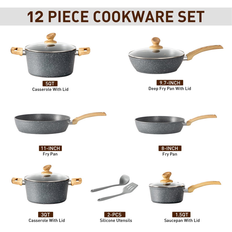 Non-Stick Aluminum Cookware Set, Grey