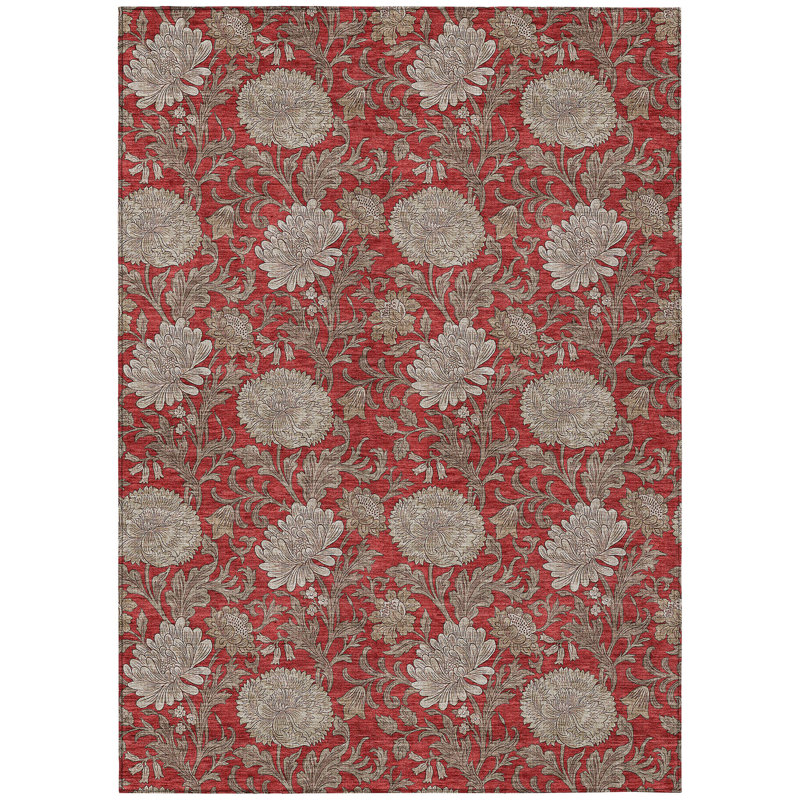 Washable Floral Indoor / Outdoor Rug, Rectangle 8' x 10'