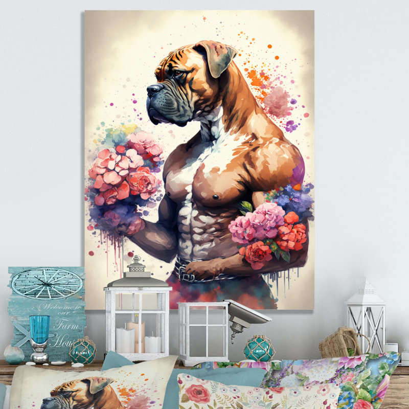 «Cute Boxers Floral», impression sur toile, H 32 po x l 16 po x P 1 po, Toile tendue