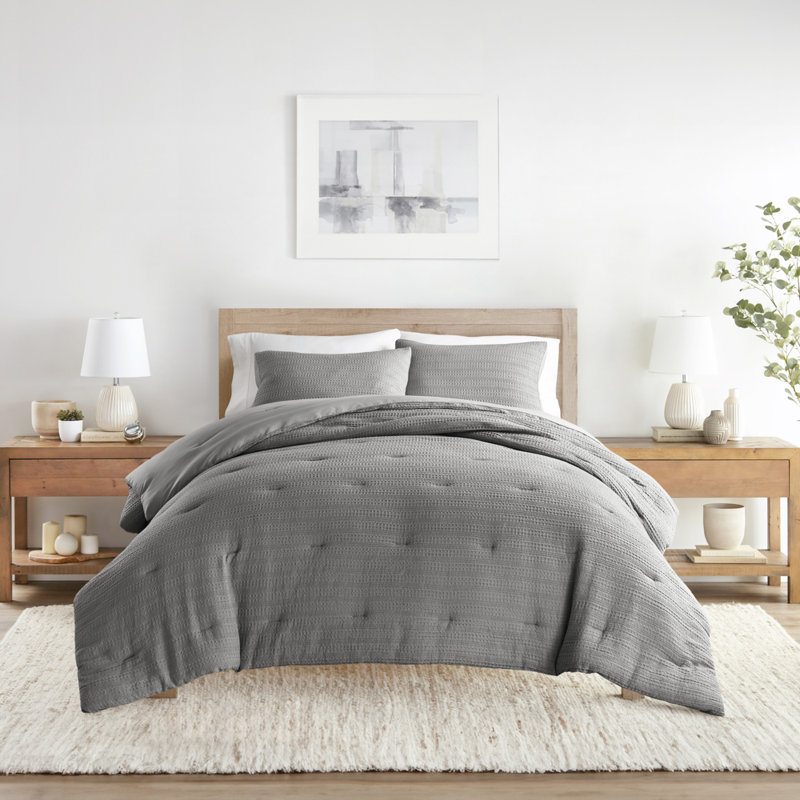 All Season Textured Down Alternative Comforter Set, Gray, King