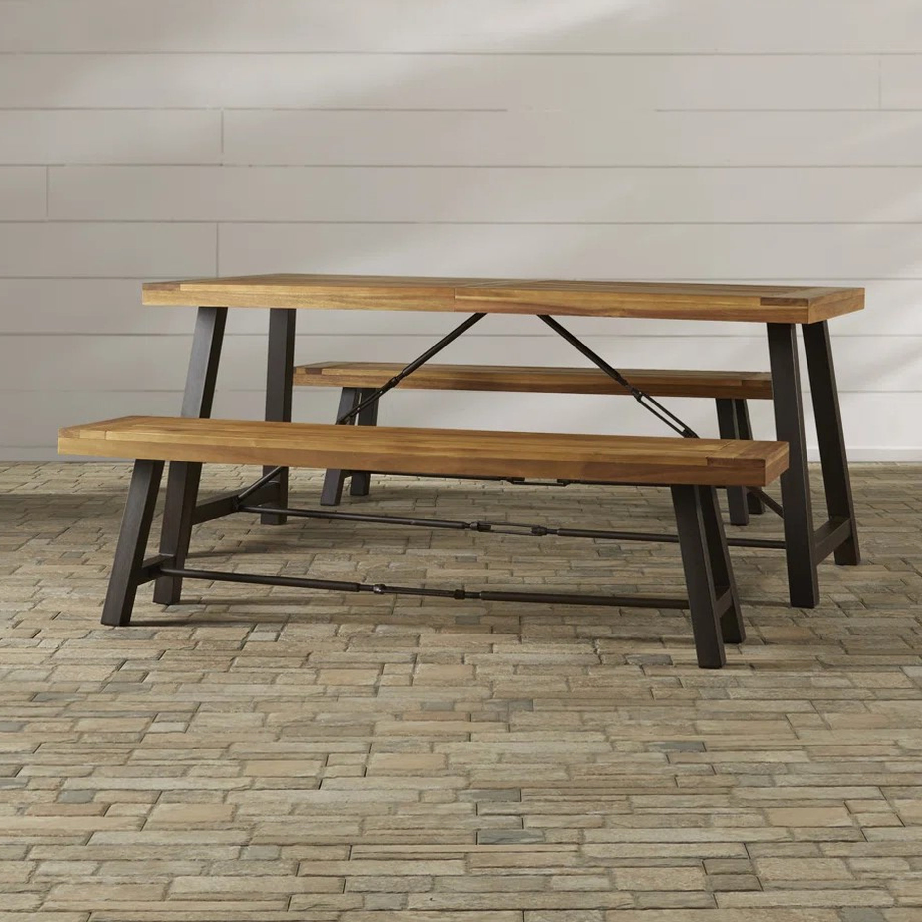 Ophelia & Co. Wood 4 Outdoor Meal - Stable Frame Table And Bench With ...