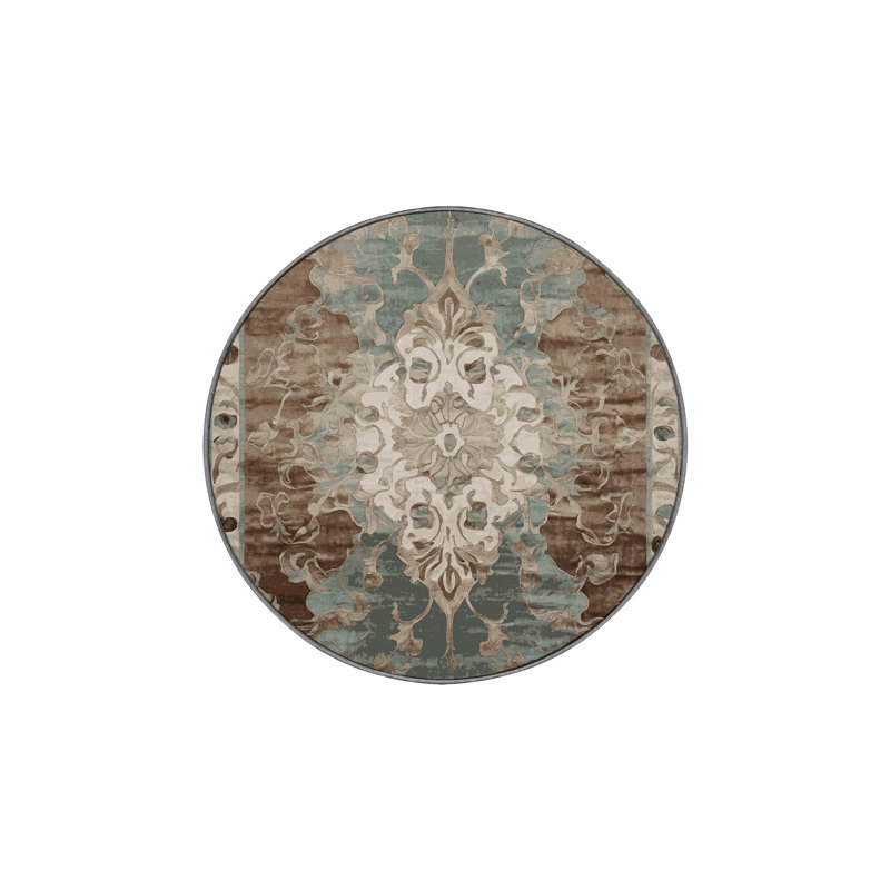 Machine Washable Gray Area Rug, Round 4'
