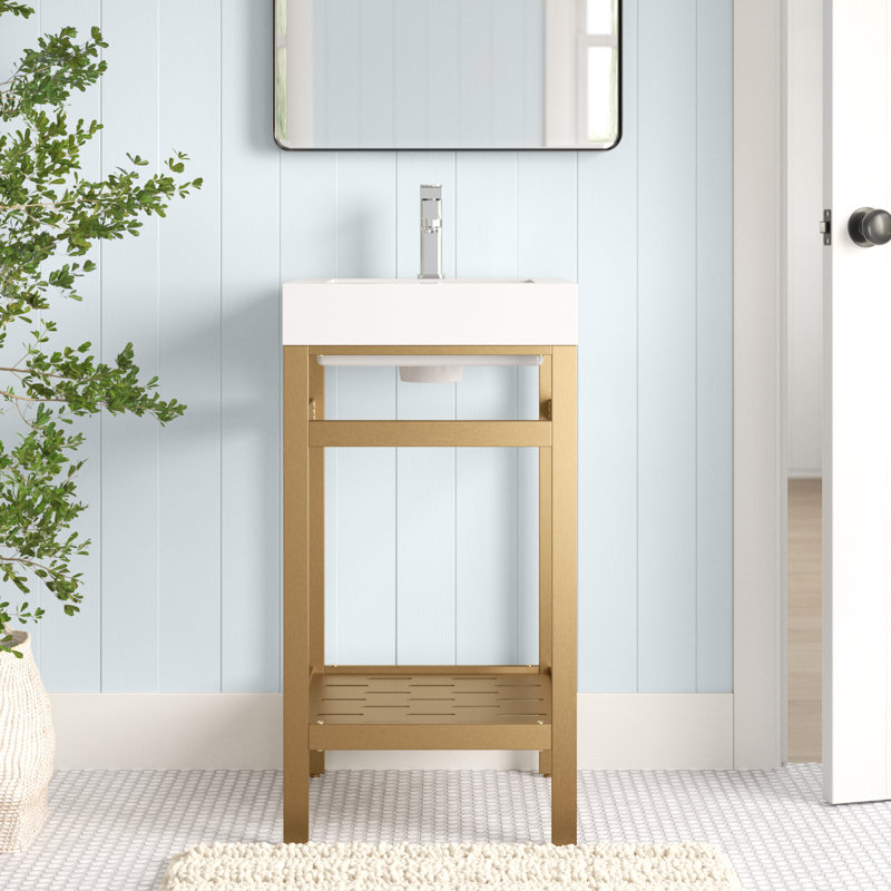 Ensemble de meuble-lavabo simple 18 po Irven, Or brossé, Blanc, Blanc