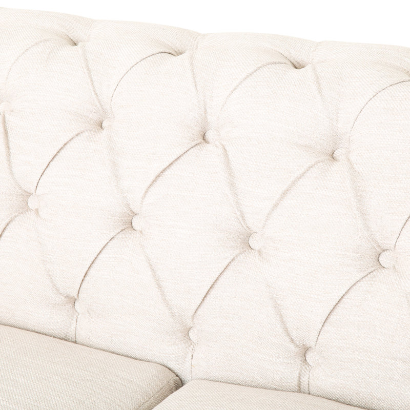 Comfy 3 avec pieds en bois pour le salon et le bureau, tissu beige, style rétro, pieds, espaces de charme et espaces d'étude efficaces