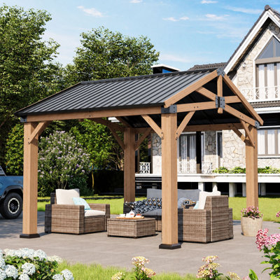 10×10Ft Gable Roof Wood Pavilion - Quick-Assembly Outdoor Gazebo With Square Posts, Light 