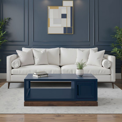 Table basse Nora de 48 pouces, aucun assemblage requis, denim bleu et finition whisky