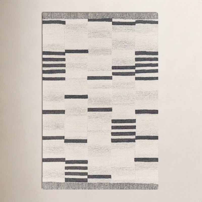 Tapis crème / noir en laine touffeté à la main Uptown, Rectangle 8 pi x 10 pi
