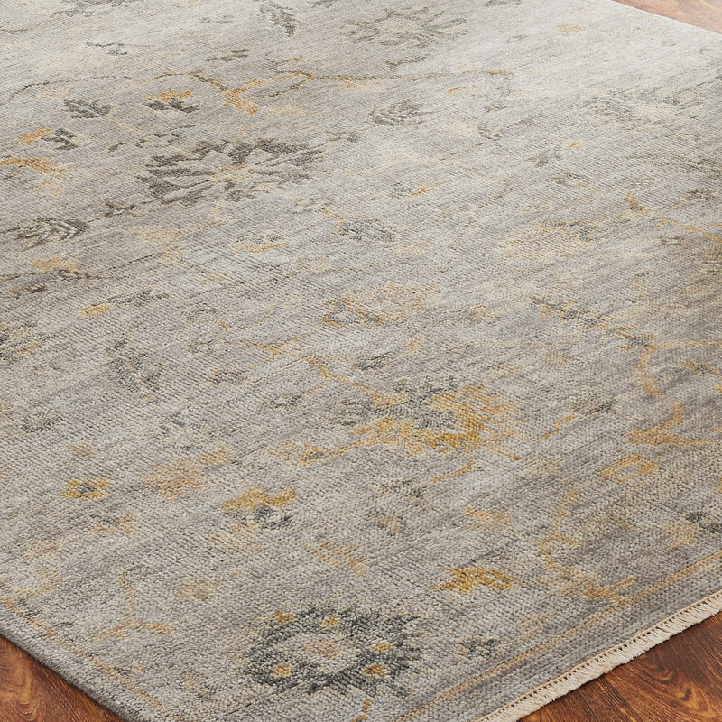 Phelix Wool Flroal Area Rug in Gray, Rectangle 10' x 14'