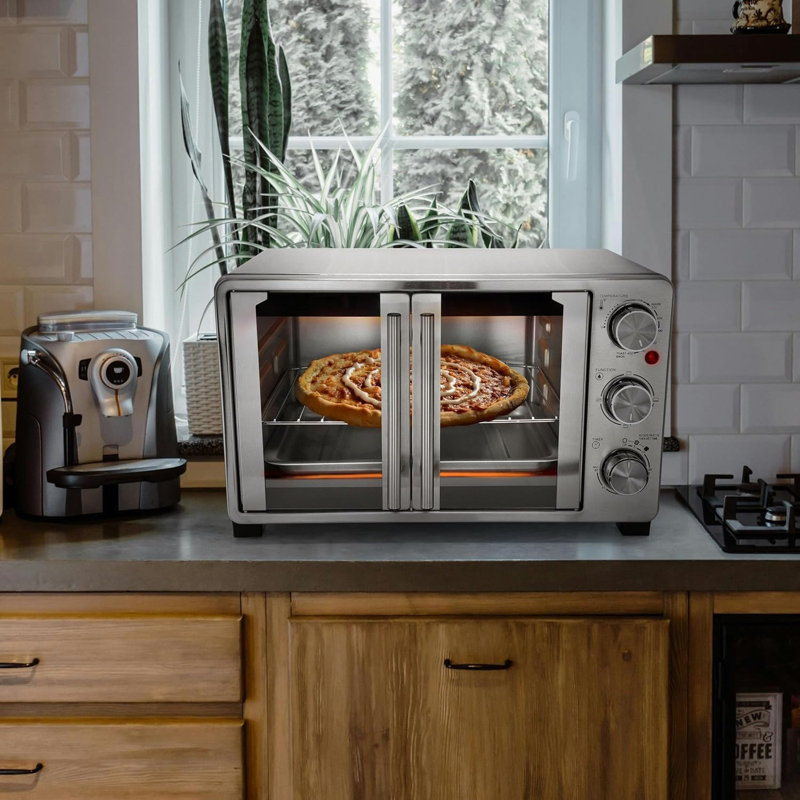 Four grille-pain à porte française de 26,4 pintes, four électrique de comptoir en acier inoxydable avec contrôle de la température, minuterie, fonctions de grillage au four