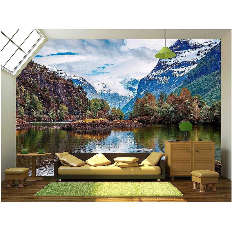 Magnifique peinture murale paysage naturel de la Norvège, L 66 po x l 96 po