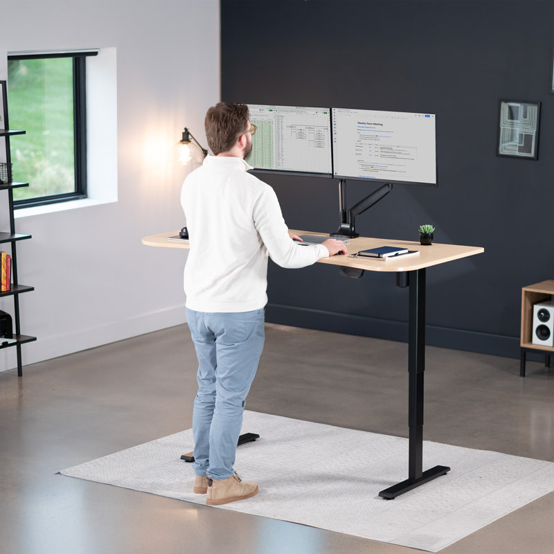 63" x 32" Electric Desk with Touch Screen Memory Controller, 2E1B Series, Light Wood/Black