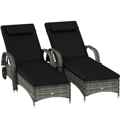 2 Reclining Chaise Lounge Chairs (Black)