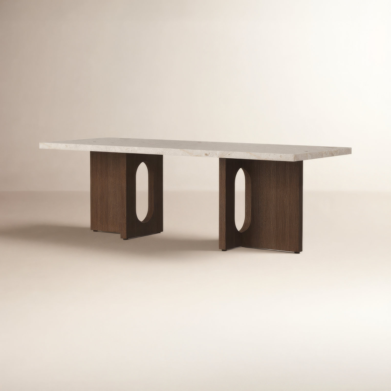 Androgyne Stone Coffee Table, Dark Stained Oak, Kunis Breccia Sand