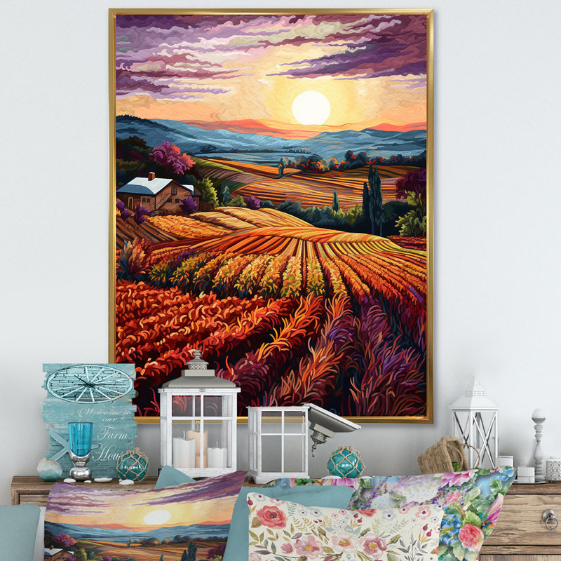 " Vineyard Sunset II ", 40" H x 30" W x 1.5" D, Gold Floater Framed