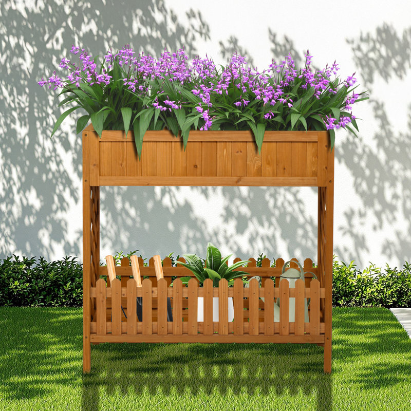 Lit de jardin surélevé en bois à 2 niveaux 35 "x 35" avec tablette inférieure