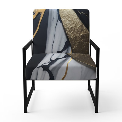 Abstract Geode Gold Marble I - Upholstered Modern Arm Chair, Marble Abstract Accent Chair