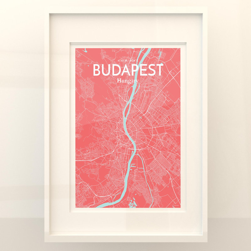 Budapest City Map In Maritime - No Frame Print, 27.6cm H x 19.7cm W x 0.05cm D