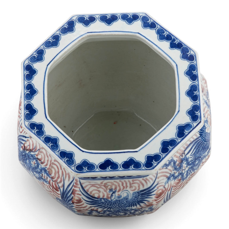 Blue and Red Floral Porcelain Planter