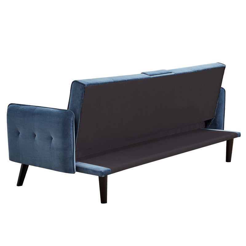 Koga 72'' Velvet Convertible Sofa, Blue Velvet