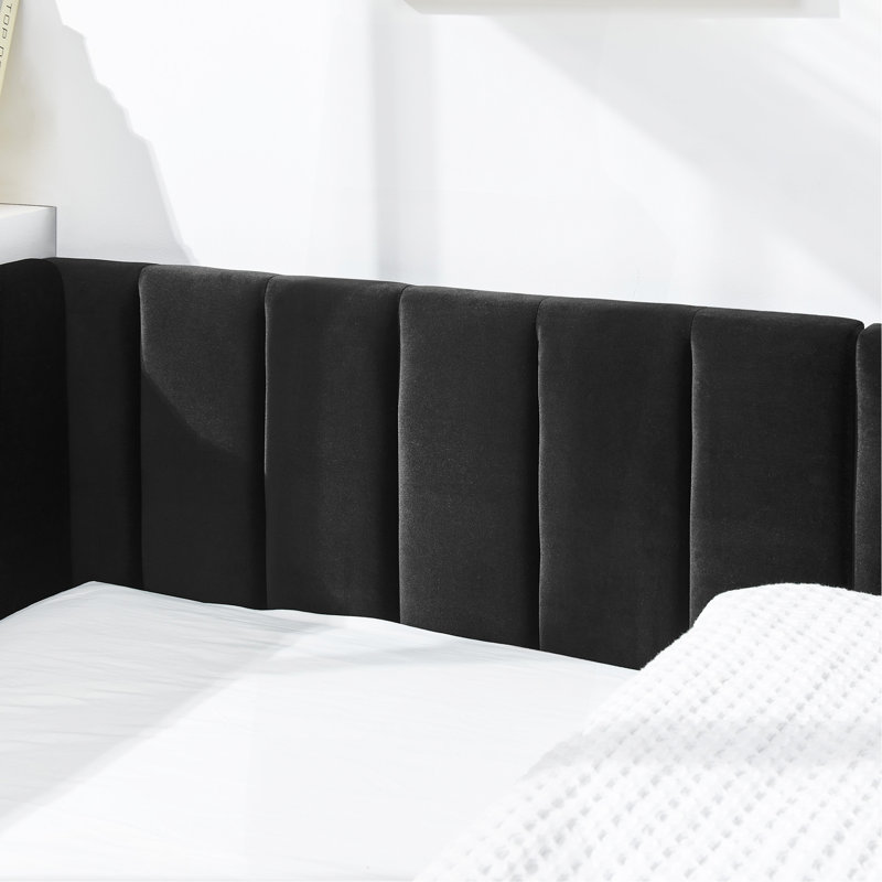 Full Size Upholstered Tufted Bed Frame, Sofa Bed Frame With Comfortable Backrest And Armrests, Full Size Bed For Bedroom, Living Room,Velvet-Black(81''*60''*29.5'')