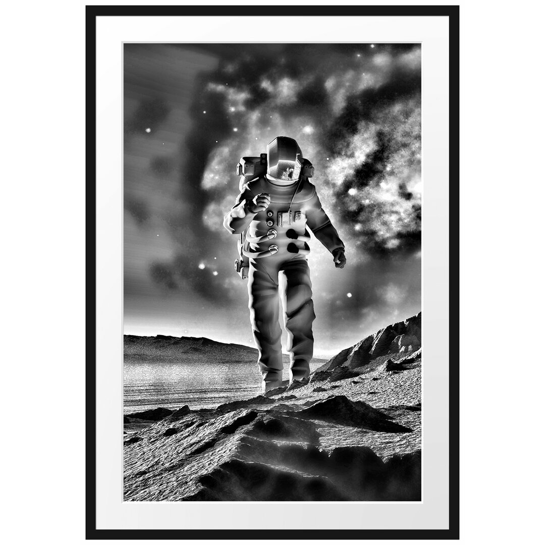 Gerahmtes Poster Astronaut Klettert auf den Mond