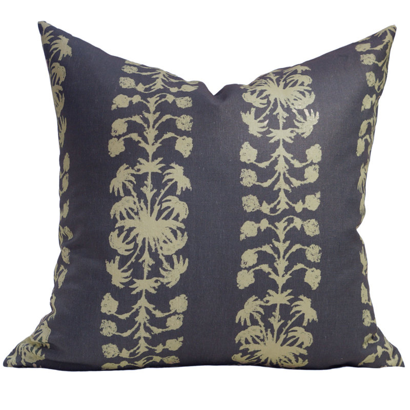 Palmberry Linen Square Pillow Cover, White/Taupe, 22" H x 22" W