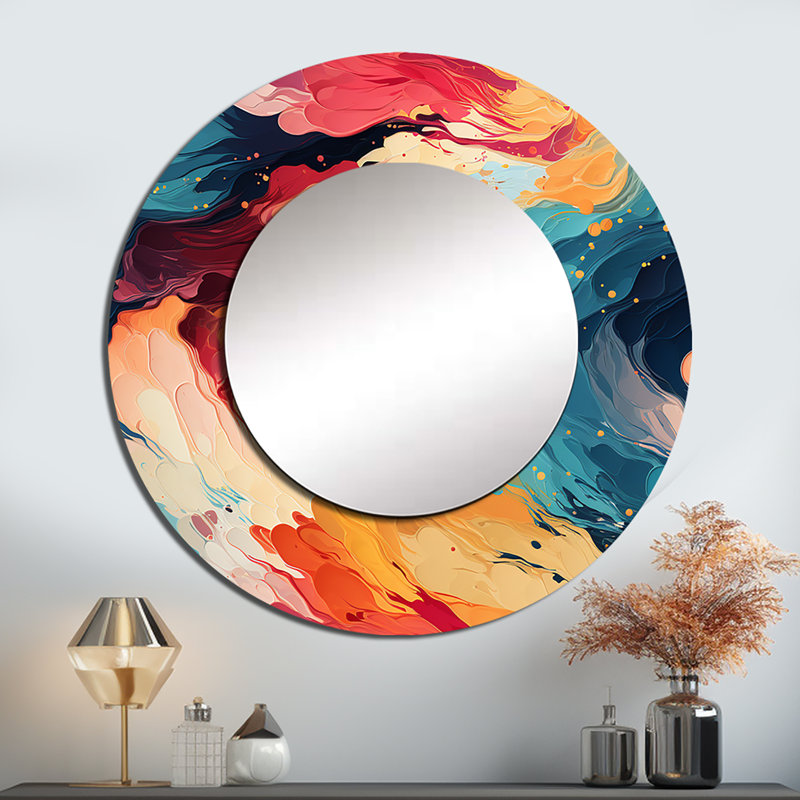 «Rodena Artistic Pastel Colors Abstract Expression» - grand miroir mural abstrait, miroir rond unique moderne, impression sur métal