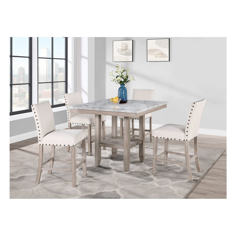 Table de bar naturelle, carrée, finition marbre, bois massif +, style transitionnel de couleur naturelle, l 42 po x P 35,56 po H, table de bar carrée de 77 lb, couleur, transitionnel