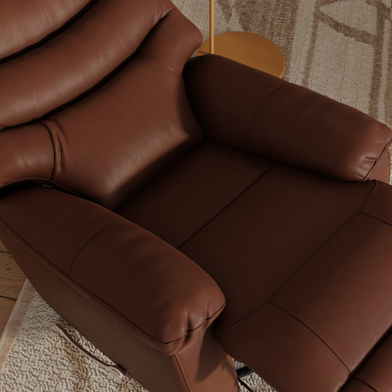 Fauteuil inclinable et pivotant en cuir fleur Norivelle Pecan, Cuir fleur brun foncé
