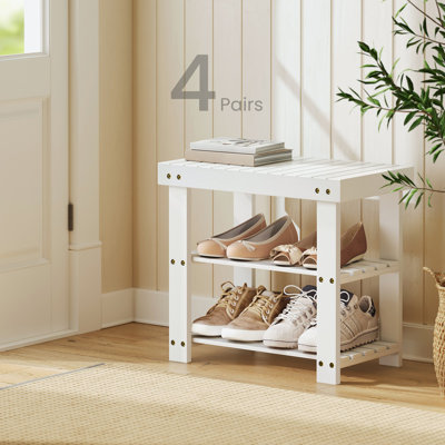 Banc à chaussures, range-chaussures à 3 niveaux en bambou, banc d'entrée, peut supporter jusqu'à 286 lb, 11,3 po x 19,7 po x 17,8 po, pour la chambre de la salle de bain du vestibule