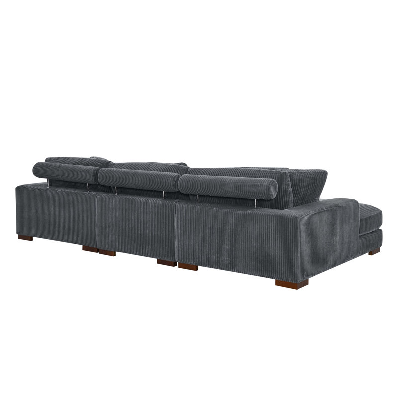 Canapé modulaire à 3 places en velours côtelé Corduroy, Dark Gray Fabric, H 32,39 po x l 127,72 po x P 64,07 po, No Recline