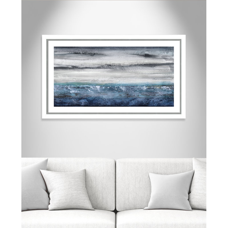 Paysage marin IV - peinture encadrée, Cadre blanc mat, H 47,75 po x l 27,75 po x P 1,13 po