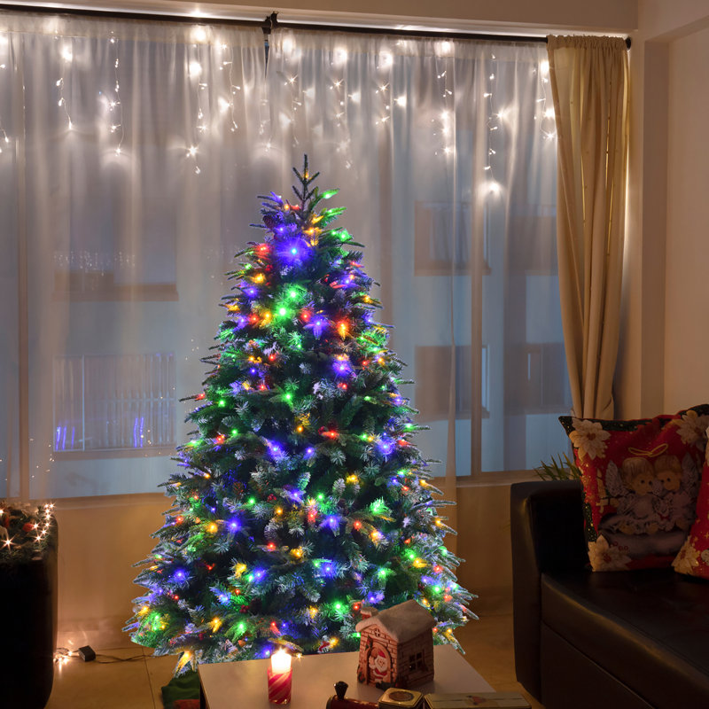 Arbre de Noël vert pin artificiel réaliste et pommes de pin, H 5 pi