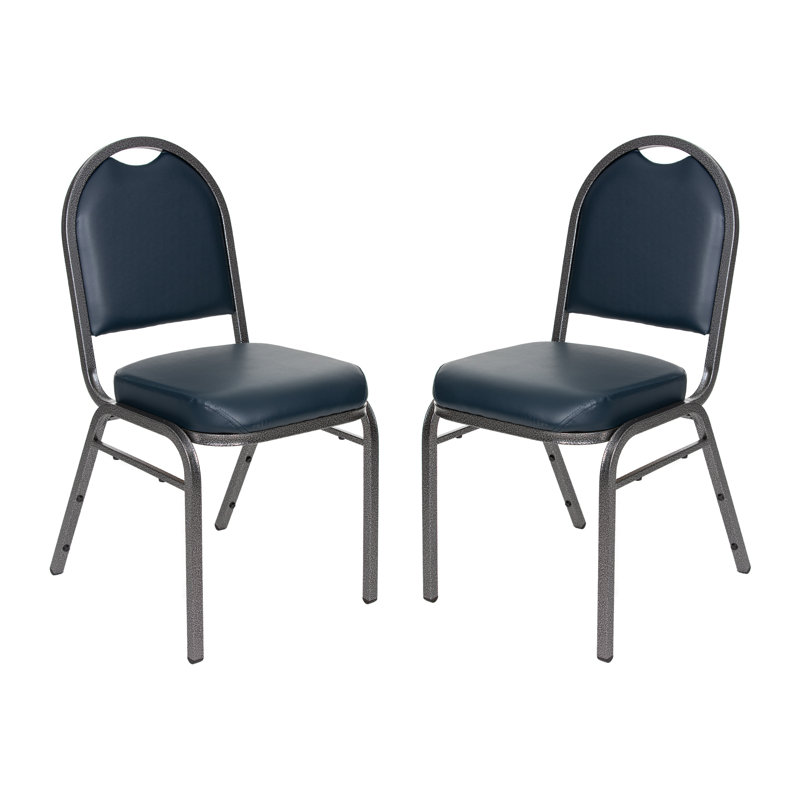 Celia Vinyl Stack Chair (2 Pack), Silver, Midnight Blue