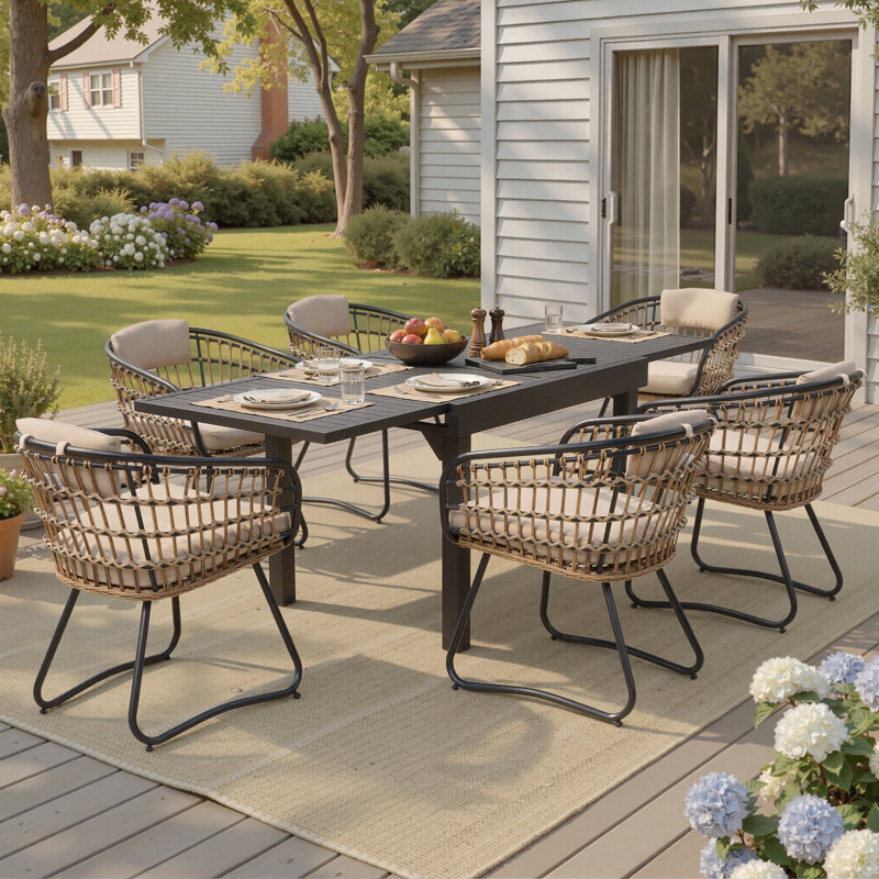 Warran 6 - Person Aluminum Extendable Outdoor Dining Set with Removable Cushions, Beige, 6