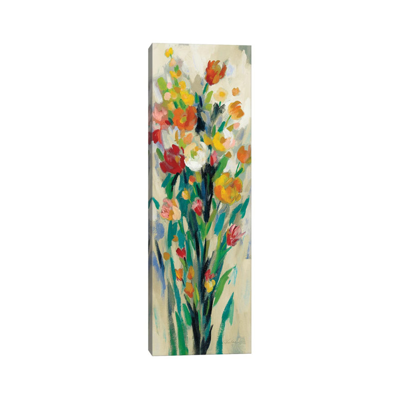 Tall Bright Flowers Cream II by Silvia Vassileva - Wrapped Canvas Print, 30.48 cm H x 91.44 cm W x 3.175 cm D