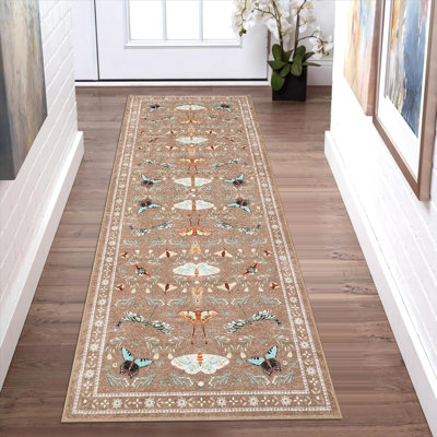 Insect Machine Washable Soft Area Rug for Living Room, Low Pile Non-Slip, Under Bed, Thin, Farmhouse Style.