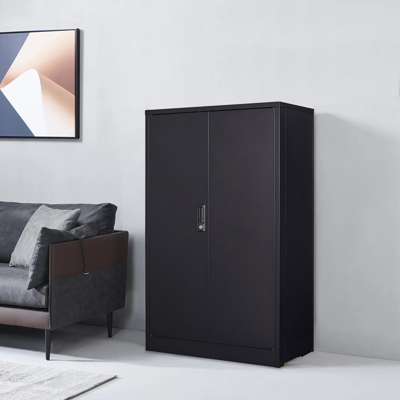 25.6'' Wide 2 - Shelf Storage Cabinet, Black