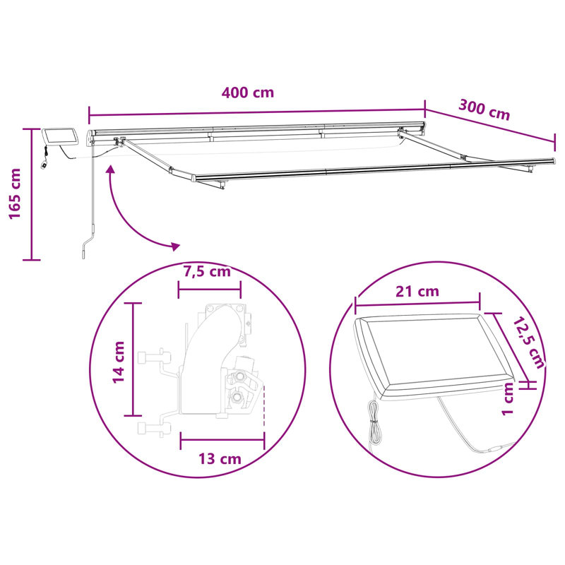 VidaXL Polyester Cover Retractable Patio Awning, Sand, Solid Colour, Does Not Applycm H x 400cm W x 300cm D